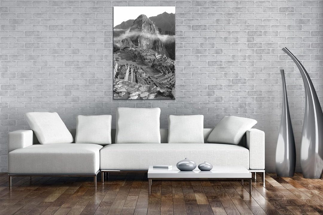 deyoli Machu Picchu Inka Stadt Format: 80x60 Effekt: Schwarz&Weiss als Leinwandbild, Motiv fertig ge