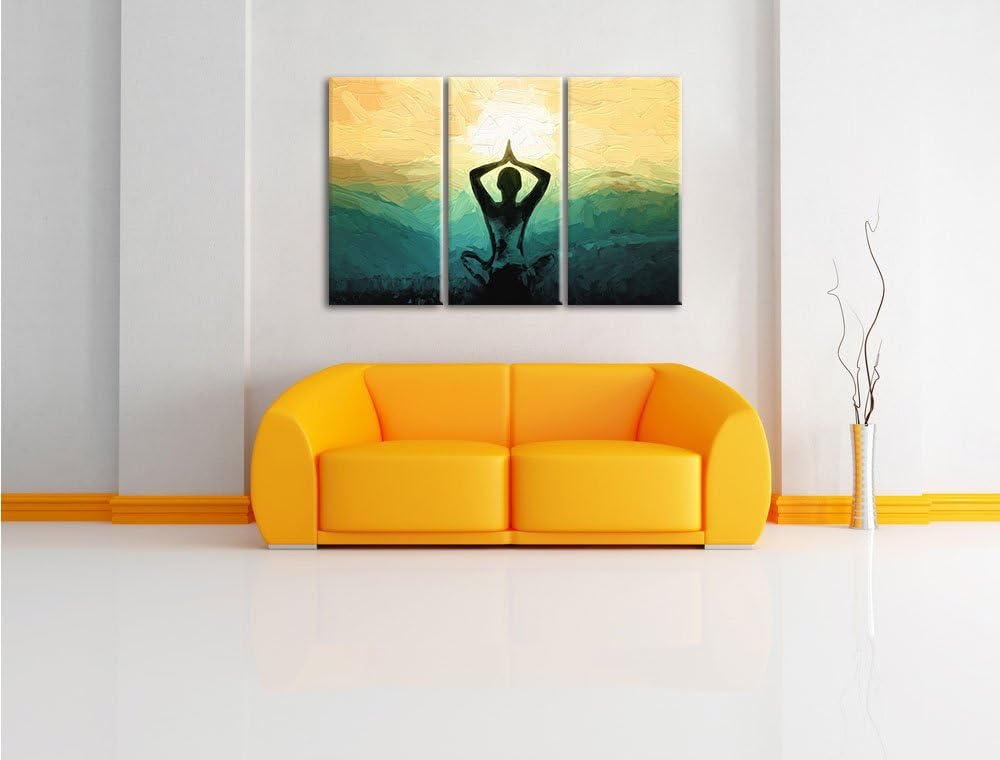 Pixxprint Yoga und Meditation als Leinwandbild/Grösse: 3 Teilig (120x80 cm) cm/Wandbild/Kunstdruck/f