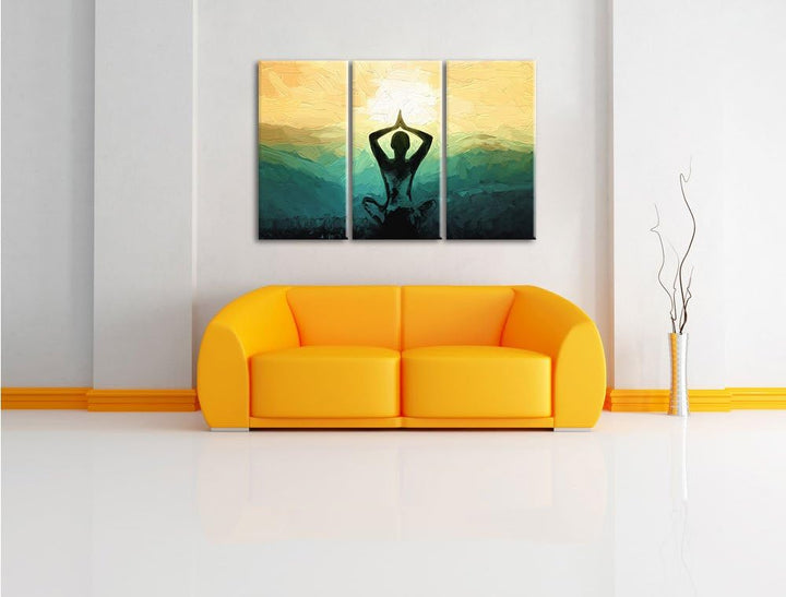 Pixxprint Yoga und Meditation als Leinwandbild/Grösse: 3 Teilig (120x80 cm) cm/Wandbild/Kunstdruck/f