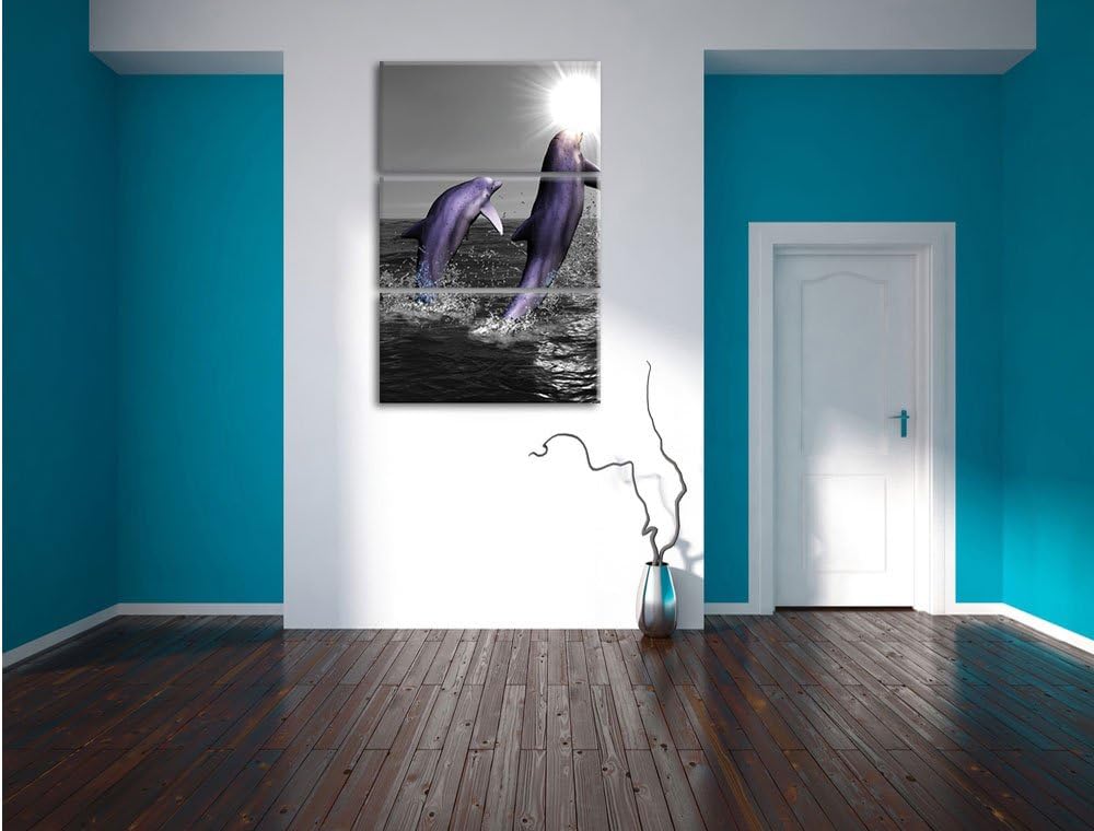 Fröhliche Delfine springen im Meer 3-Teiler Leinwandbild 120x80 Bild auf Leinwand