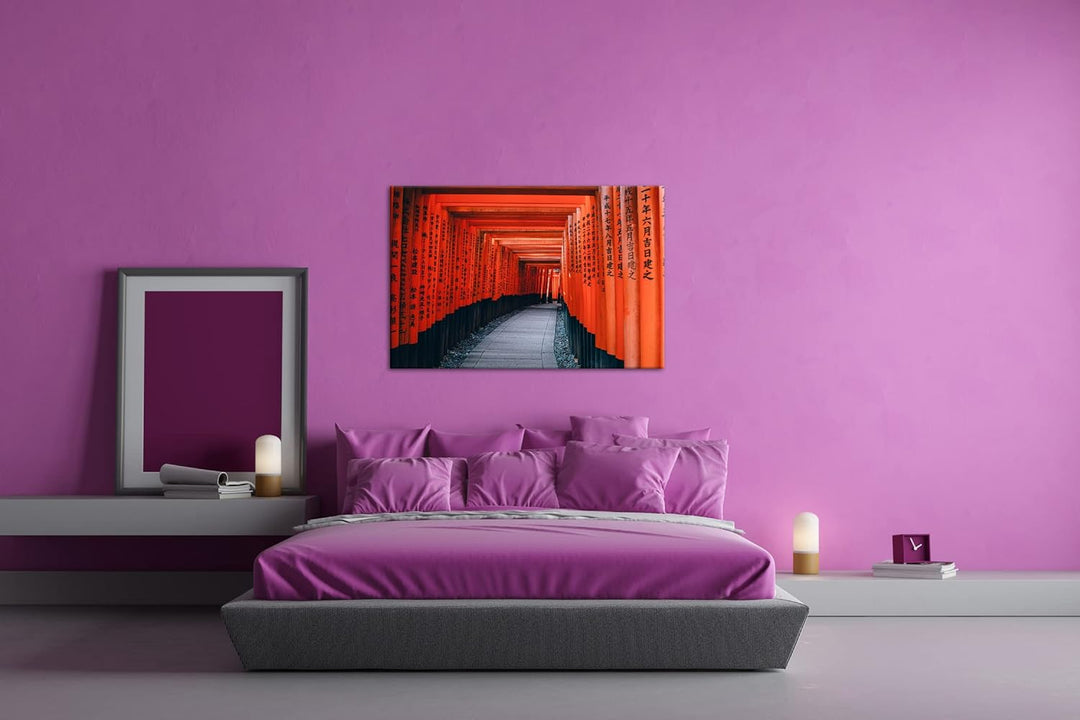 deyoli Shinto weg in Japan Format: 100x70 als Leinwand, Motiv fertig gerahmt auf Echtholzrahmen, Hoc