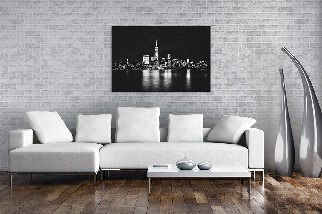 deyoli New York Manhatten bei Nacht Format: 80x60 als Leinwandbild, Motiv fertig gerahmt auf Echthol