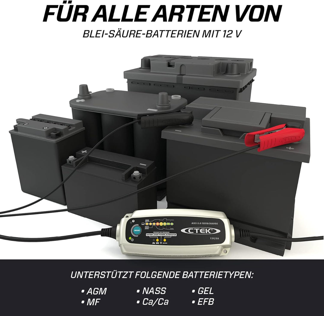 CTEK MXS 5.0 Test & Charge, Batterieladegerät 12V, Batteriepfleger, Ladegerät Auto Und LKW Ladegerät