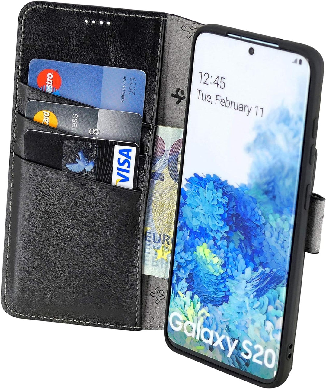 Suncase Book-Style Hülle kompatibel mit Samsung Galaxy S20 Leder Tasche (Slim-Fit) Lederhülle Handyt