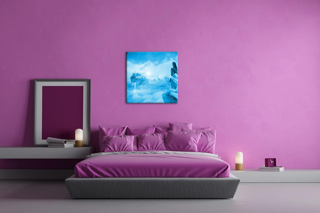 deyoli Schloss im Himmel Format: 70x70 Effekt: Monocrome Blau als Leinwand, Motiv fertig gerahmt auf