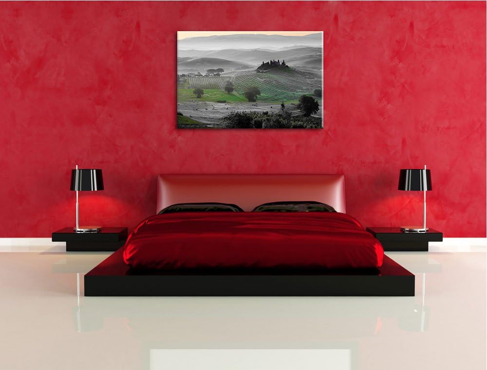 herrliche Toskana Landschaft schwarz/weiss Format: 100x70 auf Leinwand, XXL riesige Bilder fertig ge