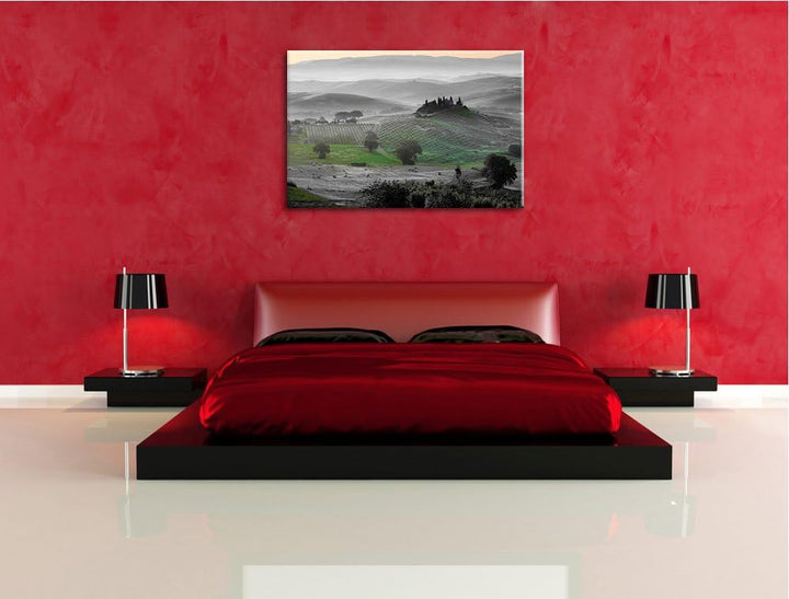 herrliche Toskana Landschaft schwarz/weiss Format: 100x70 auf Leinwand, XXL riesige Bilder fertig ge