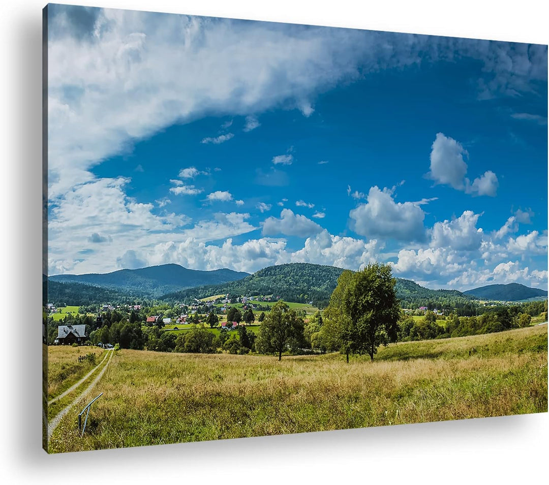 deyoli schöne Landschaft mit Bergen im Format: 80x60 als Leinwandbild, Motiv fertig gerahmt auf Echt