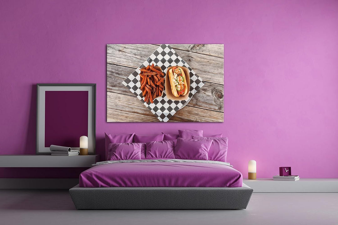 deyoli Sandwich und Pommes Fast Food Format: 100x70 als Leinwandbild, Motiv fertig gerahmt auf Echth