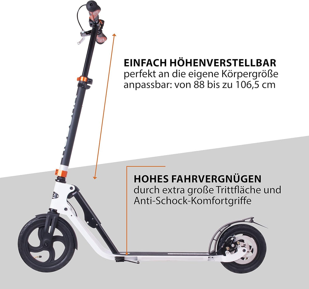 HUDORA BigWheel Air Dual Brake 230 - Scooter mit Handbremse und Luftreifen - Tretroller luftbereift