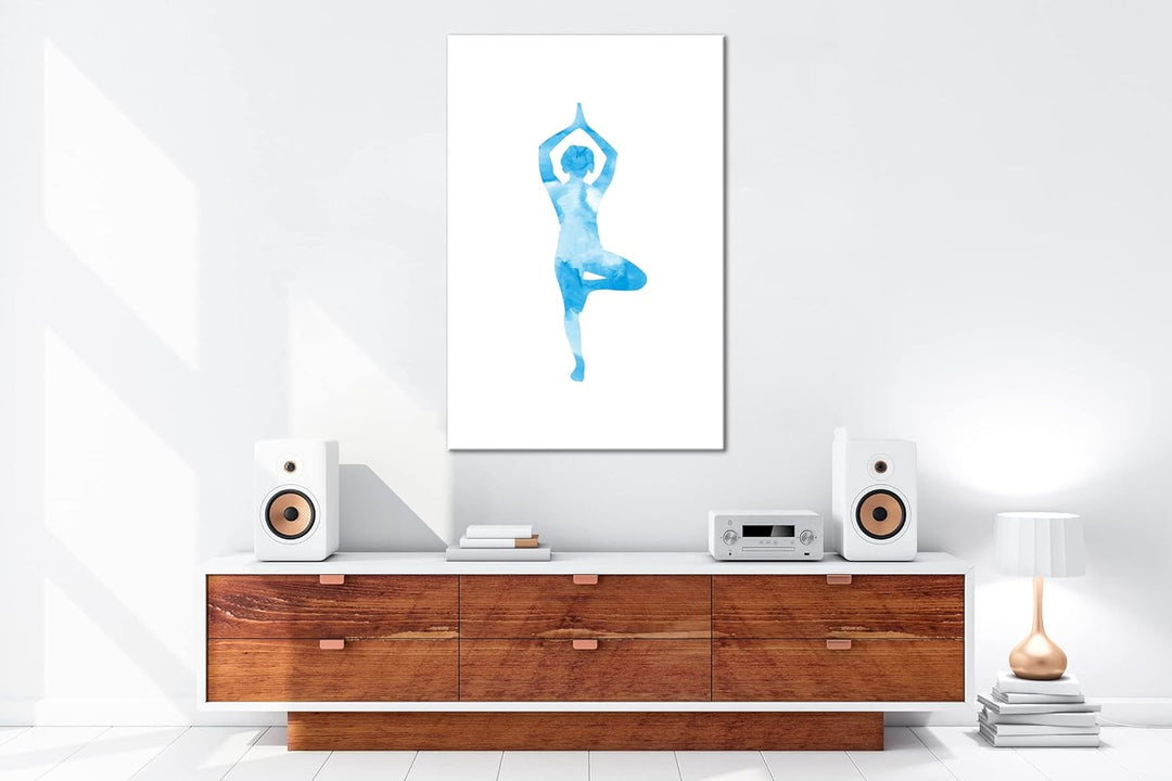 deyoli Yoga-Pose-Illustration Format: 80x60 Effekt: Monocrome Blau als Leinwandbild, Motiv fertig ge