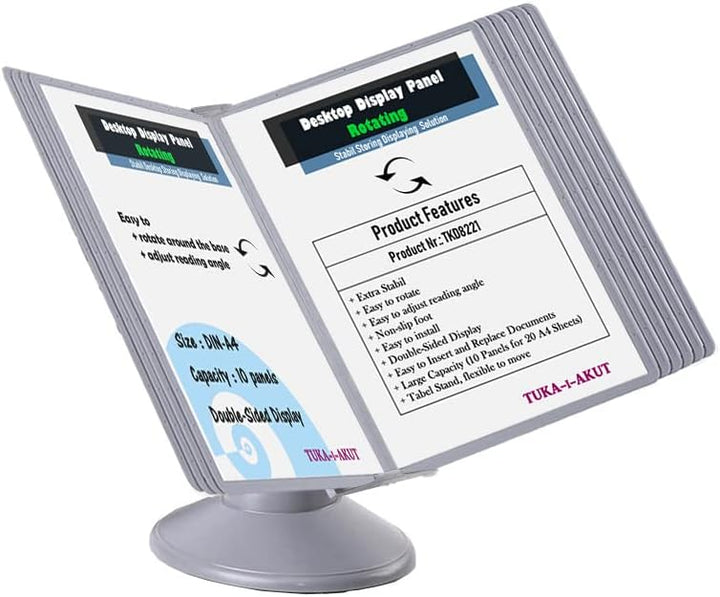 TUKA-i-AKUT Tisch-Sichttafel Aufsteller 360° Drehbar und Neigungswinkel Verstellbar, 10 Sichttafeln