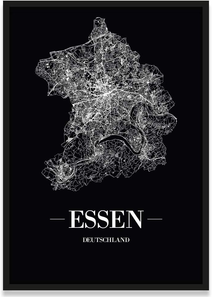 JUNIWORDS Stadtposter, Essen, Wähle eine Grösse, 40 x 60 cm, Poster mit Rahmen, Schrift A, Schwarz 4