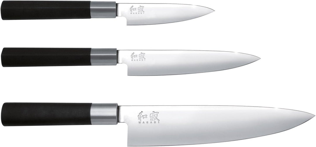 KAI 67S-300 Wasabi Black Set 6710P, 6715U, 6, Schwarzer Griff Schwarzer Griff 3 Pce Knife Set, Schwa