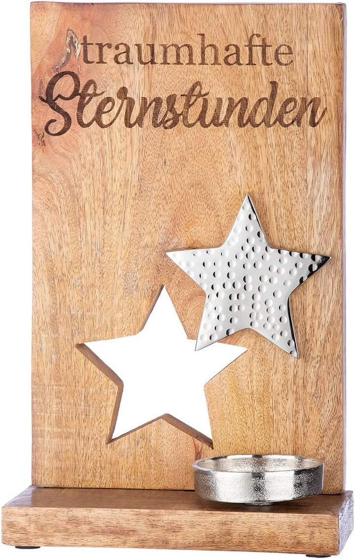 GILDE Deko Kerzenhalter Teelicht Leuchter Stern mit Schriftzug: traumhafte Sternstunden - Weihnachts