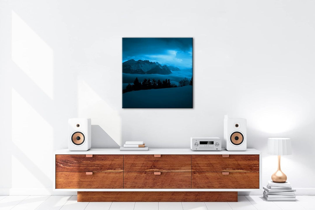 deyoli verschneite Berggipfel Format: 60x60 Effekt: Monocrome Blau als Leinwand, Motiv fertig gerahm