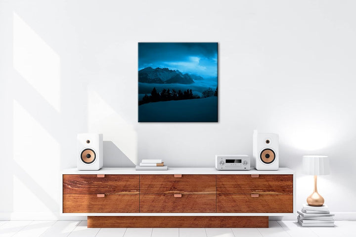 deyoli verschneite Berggipfel Format: 60x60 Effekt: Monocrome Blau als Leinwand, Motiv fertig gerahm