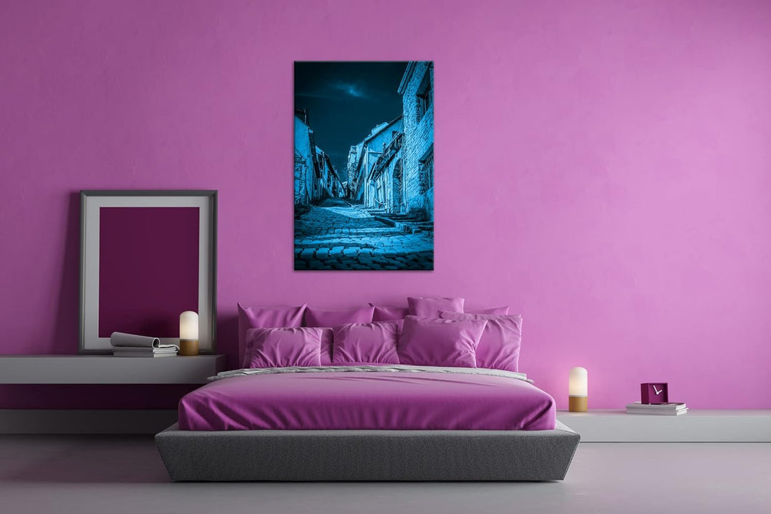 deyoli verwitterte Strasse in Budapest Format 80x60 Effekt: Monocrome Blau als Leinwandbild, Motiv f