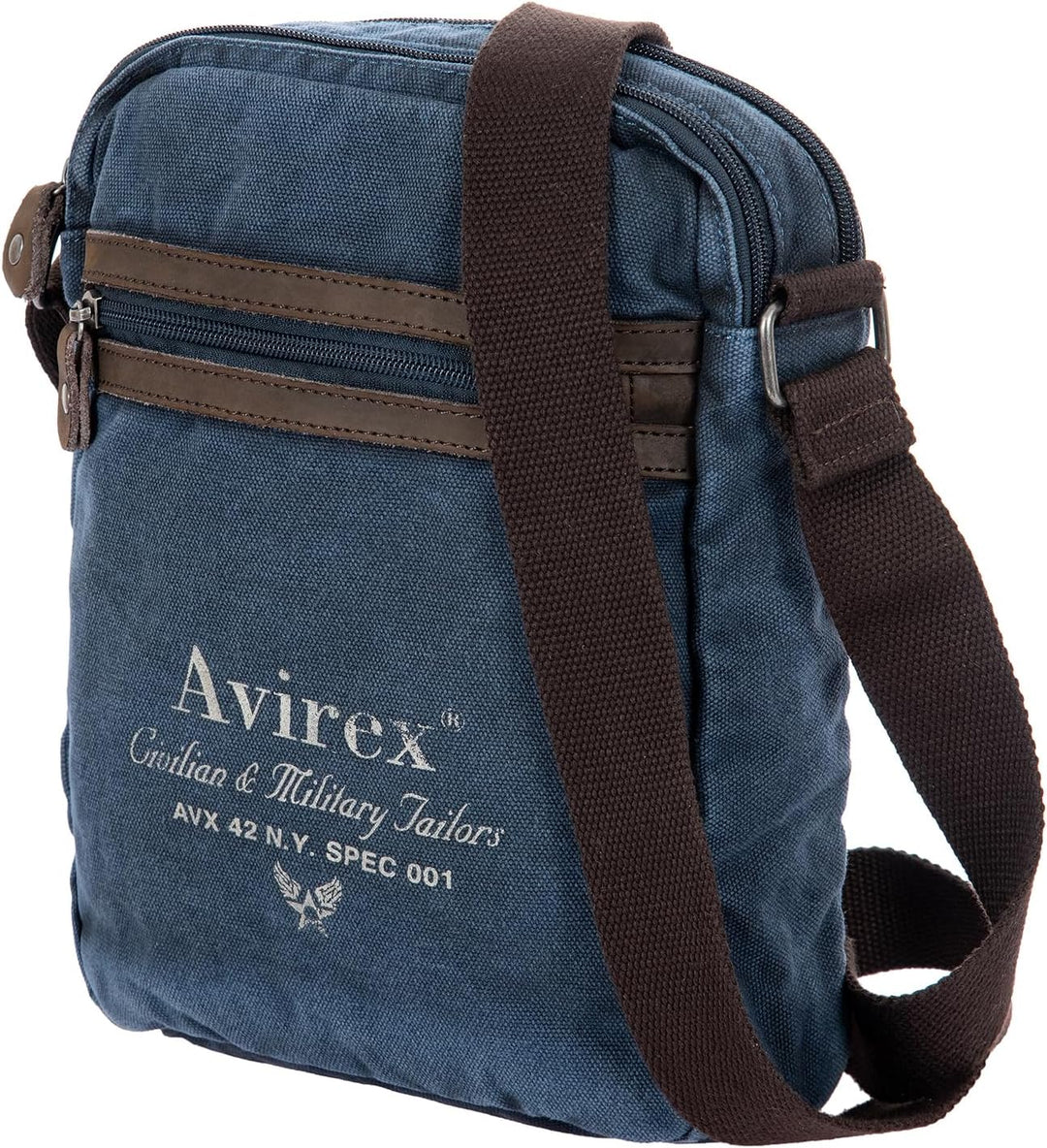 Avirex Umhängetasche aus Canvas und Rindsleder, antik, Umhängetasche für Herren im Militärstil, Koll