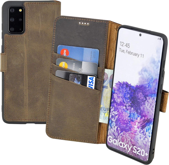 Suncase Book-Style Hülle kompatibel mit Samsung Galaxy S20 Plus Leder Tasche (Slim-Fit) Lederhülle H