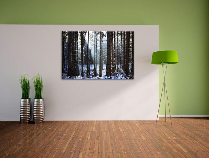 Pixxprint Winterwald Bild Format: 100x70 auf Leinwand, XXL riesige Bilder fertig gerahmt mit Keilrah