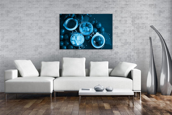 deyoli Tomaten Schafskäse und Basilikum Format 60x40 Effekt: Monocrome Blau als Leinwandbild, Motiv