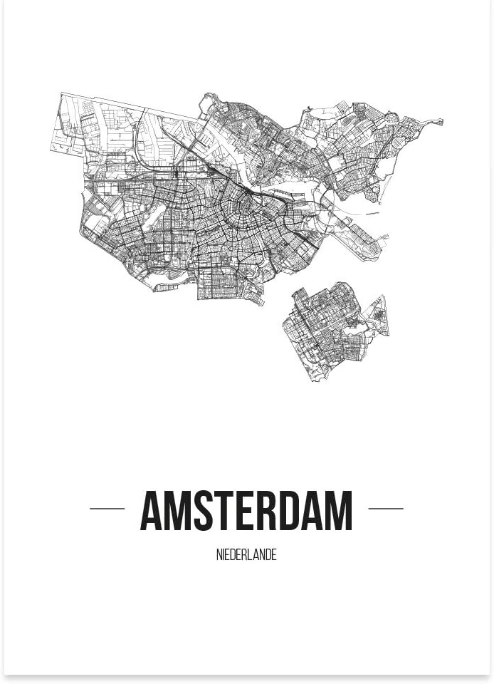 JUNIWORDS Stadtposter, Amsterdam, Wähle eine Grösse, 40 x 60 cm, Poster, Schrift B, Weiss 40 x 60 cm