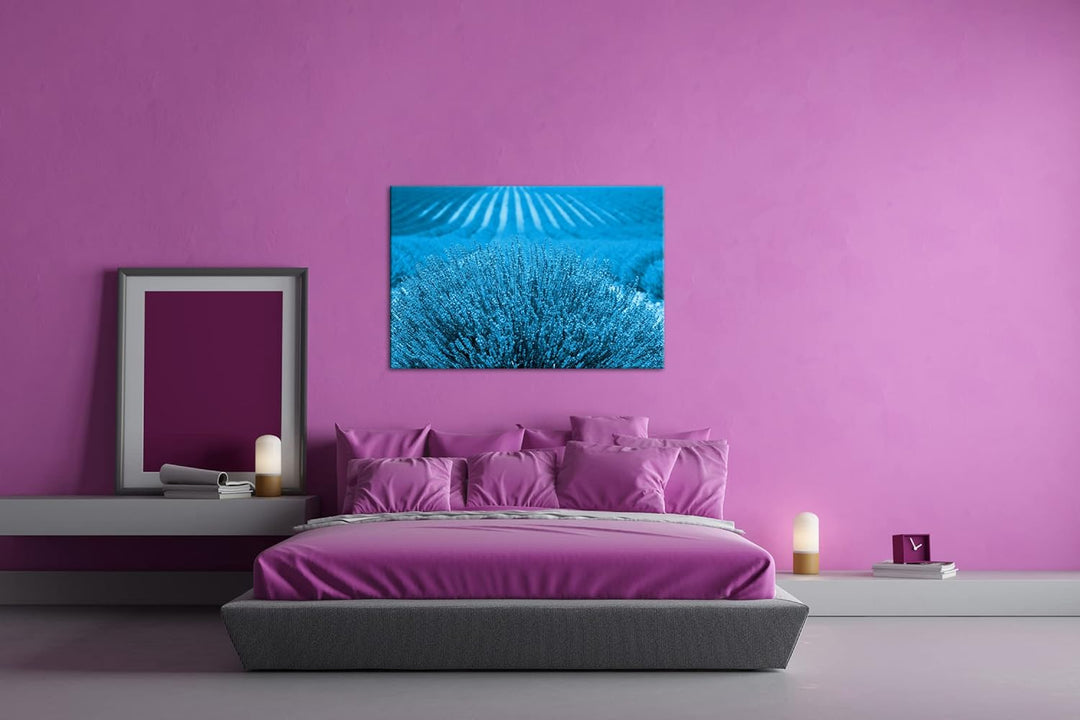 deyoli Lavendelfeld in Frankreich Format 80x60 Effekt: Monocrome Blau als Leinwandbild, Motiv fertig