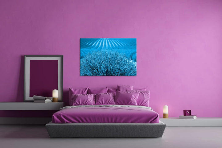 deyoli Lavendelfeld in Frankreich Format 80x60 Effekt: Monocrome Blau als Leinwandbild, Motiv fertig