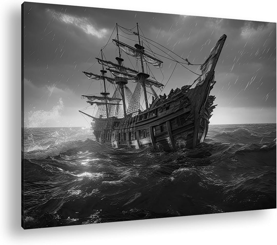 deyoli riesiges Segelschiff bei Nacht Format: 80x60 cm Effekt: Schwarz/Weiss als Leinwandbild, Motiv