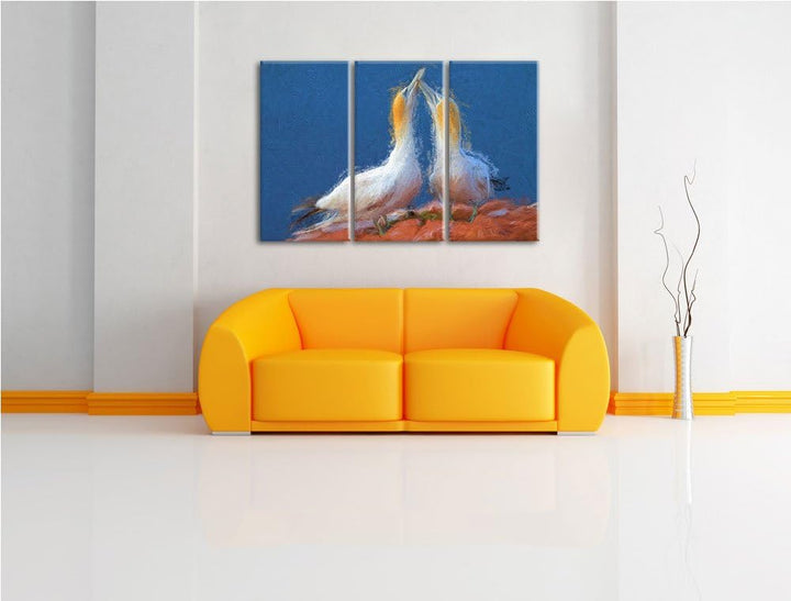 aussergeöhnliche Vögel am Meer NewArt 3-Teiler Leinwandbild 120x80 Bild auf Leinwand, XXL riesige Bi