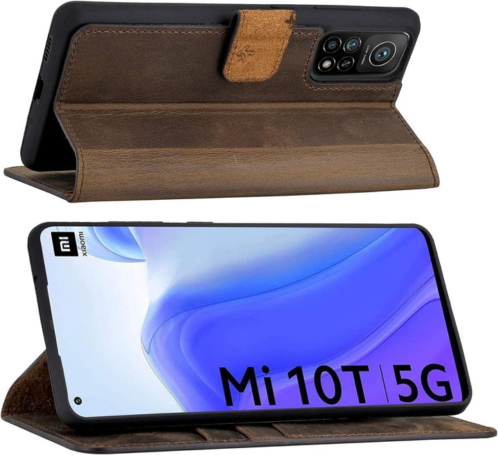 Suncase Book-Style Hülle kompatibel mit Xiaomi Mi 10T 5G Leder Tasche (Slim-Fit) Lederhülle Handytas