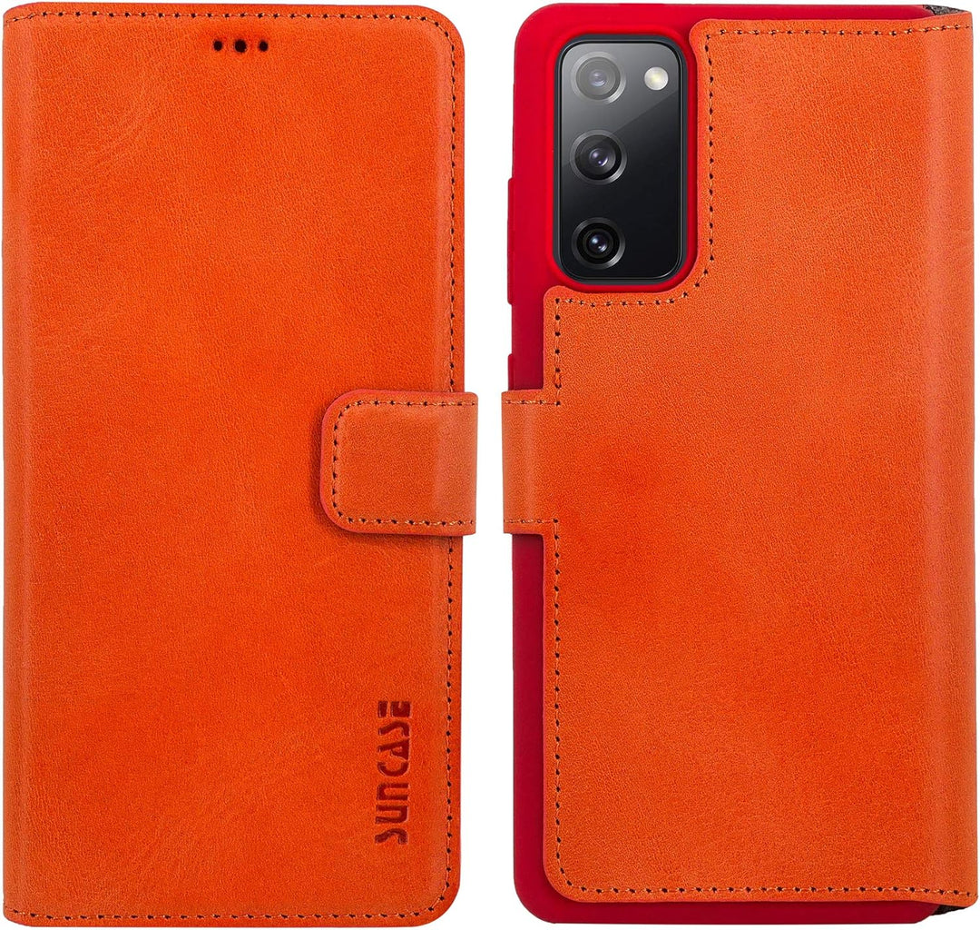 Suncase Book-Style Hülle kompatibel mit Samsung Galaxy S20 FE Leder Tasche (Slim-Fit) Lederhülle Han