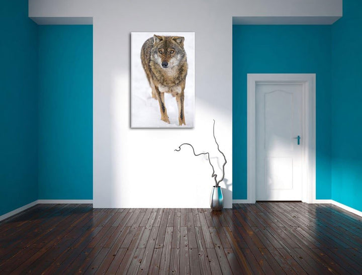 Pixxprint Wolf in Schneelandschaft auf Leinwand, XXL riesige Bilder fertig gerahmt mit Keilrahmen, K