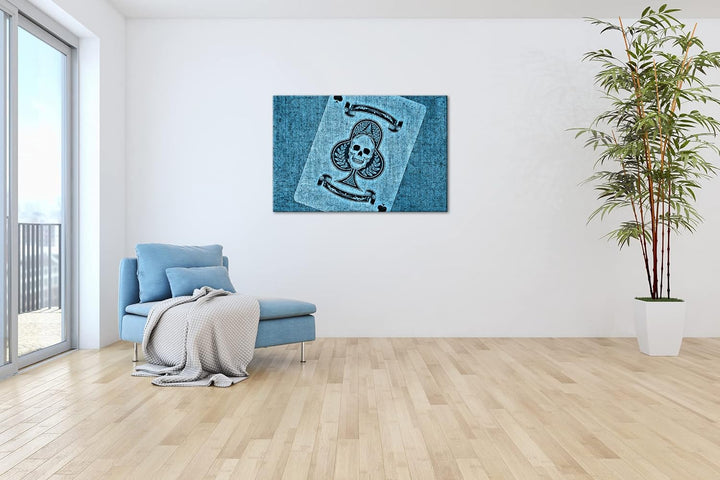 deyoli Spielkarte Ass Kreuz Format 80x60 Effekt: Monocrome Blau als Leinwandbild, Motiv fertig gerah
