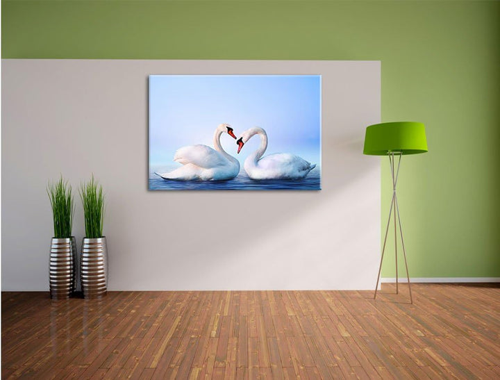 Pixxprint Zwei prächtige Schwäne auf dem Wasser, Format: 100x70 auf Leinwand, 100x70