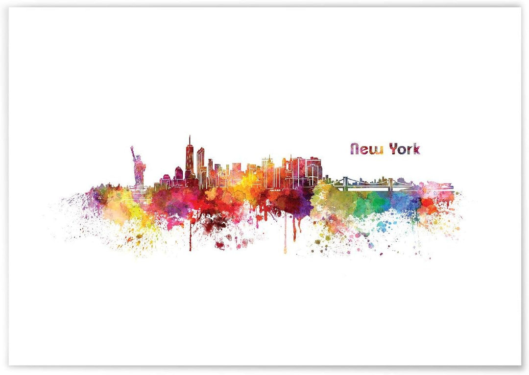 JUNIWORDS Poster mit/ohne Holzrahmen, Wähle ein Motiv, Aquarell Skyline New York, Wähle eine Grösse,