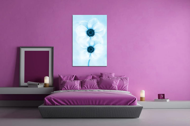 deyoli malerische weisse Blumen Format 100x70 Effekt: Monocrome Blau als Leinwandbild, Motiv fertig
