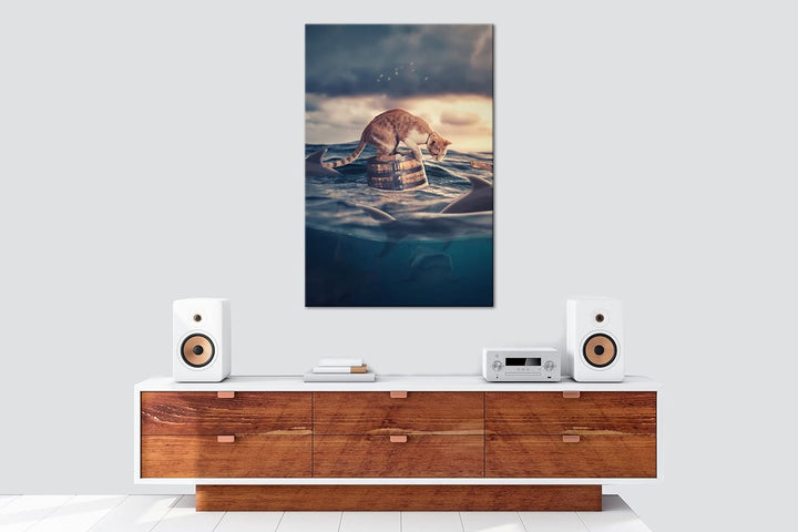 deyoli Katze im Hai verseuchten Gewässer Format: 120x80 als Leinwandbild, Motiv fertig gerahmt auf E