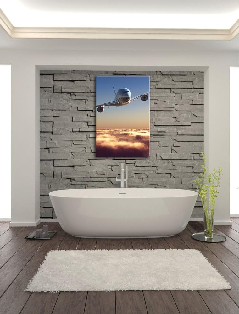 Flugzeug über den Wolken, Format: 100x70 auf Leinwand, XXL riesige Bilder fertig gerahmt mit Keilrah