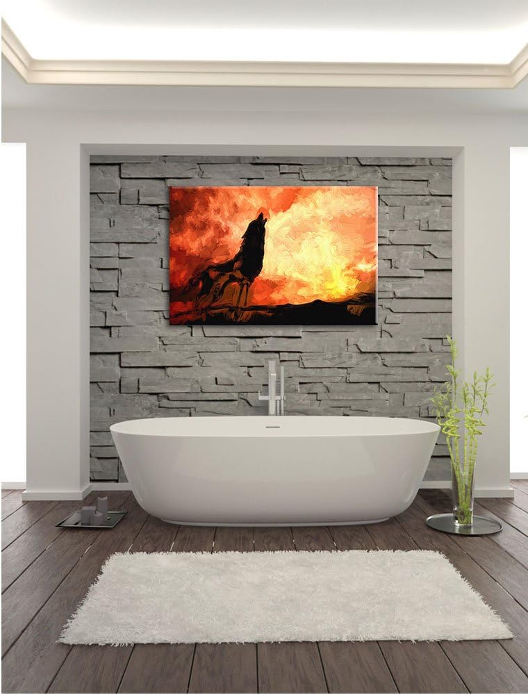 Pixxprint Wolf Heulen als Leinwandbild | Grösse: 100x70 cm | Wandbild | Kunstdruck | fertig bespannt