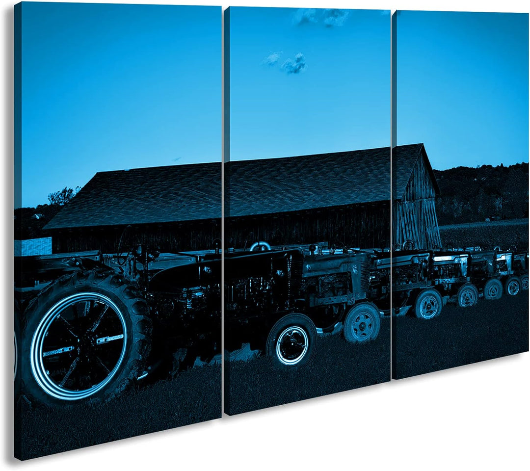deyoli Traktoren auf einer Farm Format 120x80 3Teilig Effekt: Monocrome Blau als Leinwandbild, Motiv