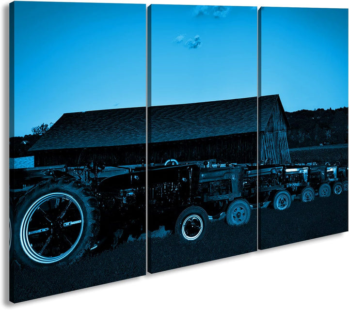 deyoli Traktoren auf einer Farm Format 120x80 3Teilig Effekt: Monocrome Blau als Leinwandbild, Motiv