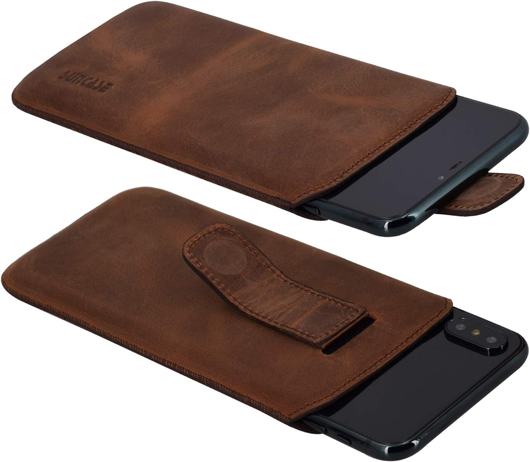 Suncase ECHT Ledertasche Leder Etui *Slim-Edition* für Swissvoice G50 Leder Hülle Handytasche (mit R