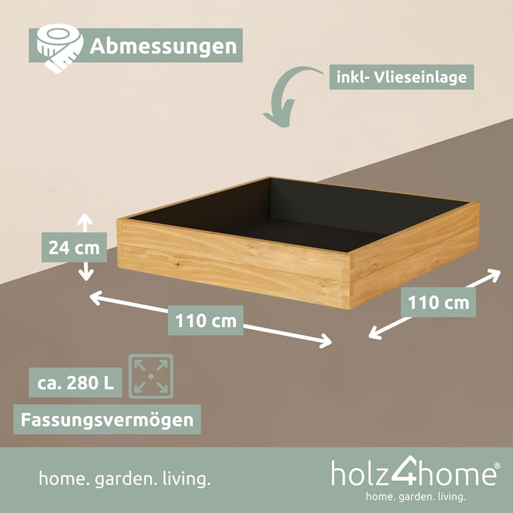 holz4home® Hochbeet aus Kieferholz I 110x110x24 cm I Beetrahmen Holz I Gartenbeet zum Anbau von Gemü