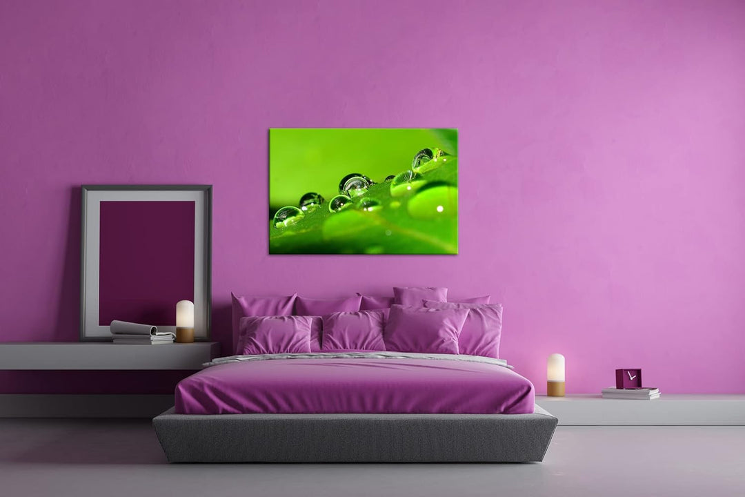 deyoli Wassertropfen auf grünem Blatt im Format: 100x70 als Leinwandbild, Motiv fertig gerahmt auf E