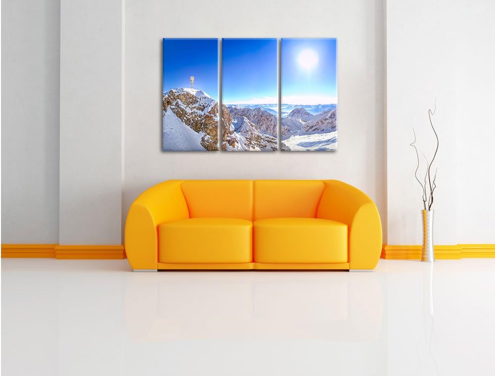 Pixxprint Zugspitze im Sonnenlicht als Leinwandbild | Grösse: 3 Teilig (120x80) | Wandbild| Kunstdru