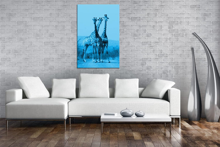 deyoli süsse Giraffen Format: 100x70 Effekt: Monocrome Blau als Leinwand, Motiv fertig gerahmt auf E