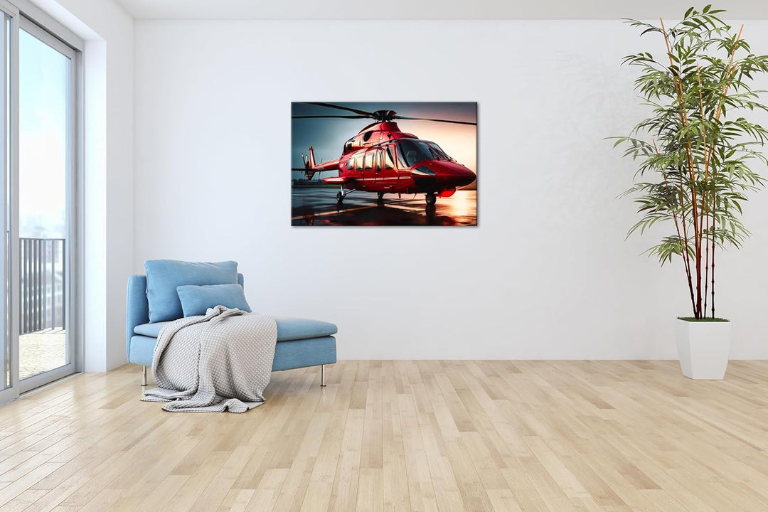 deyoli Rettungshubschrauber Format: 80x60 cm als Leinwandbild, Motiv fertig gerahmt auf Echtholzrahm