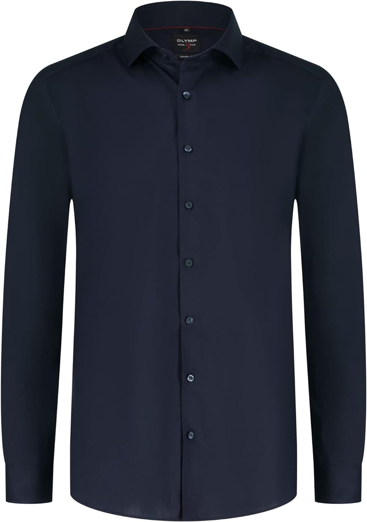 OLYMP Herren Businesshemd Level Five,Männer Hemd,Langarm,Einfarbig,Uni,Body fit,Royal Kent,Marine 18
